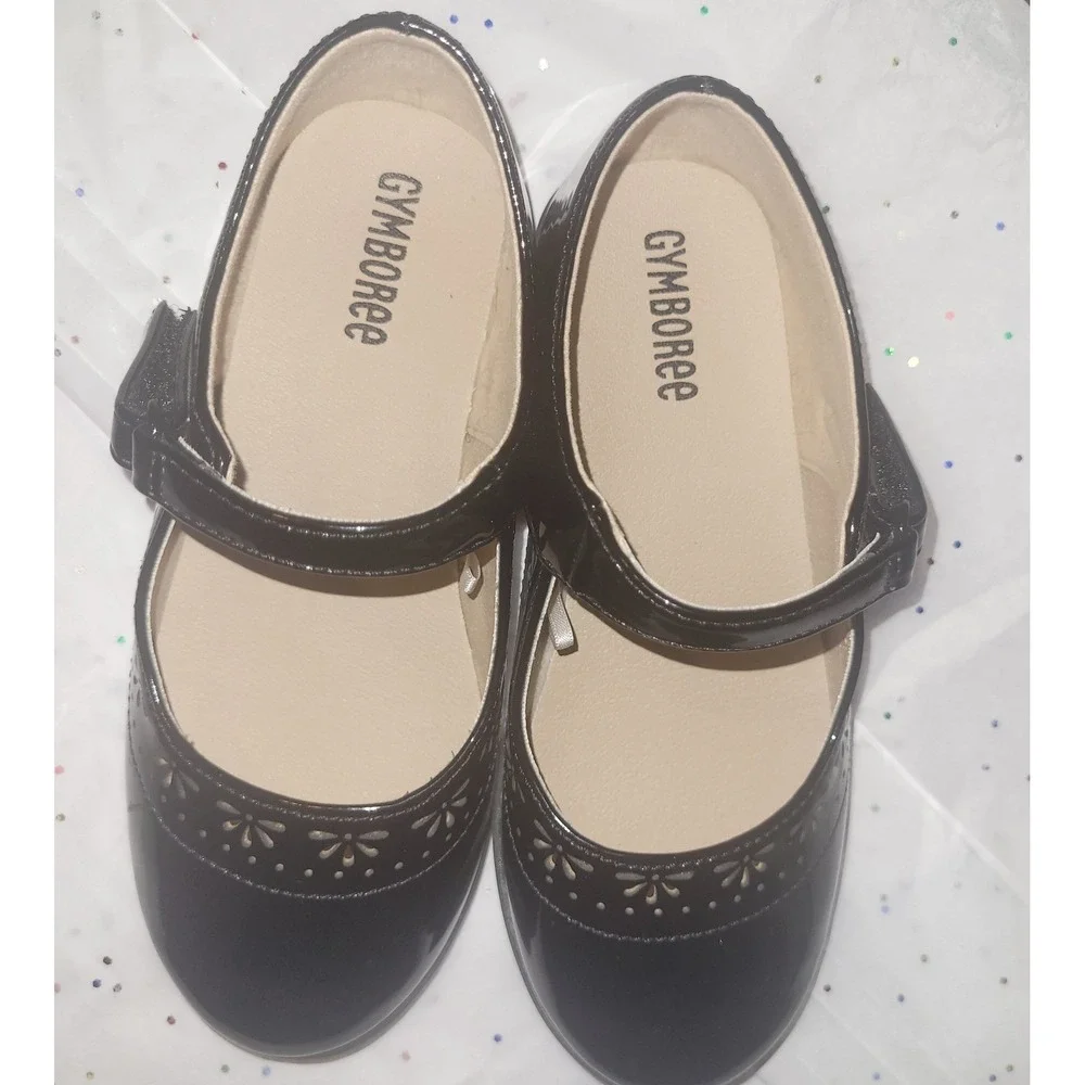 Gymboree Black Patent Mary Jane Dress Shoes Girls Size 10 Flower Cutout